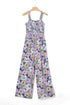 Retro Floral Print Smocked Bodice Wide Leg Jumpsuit